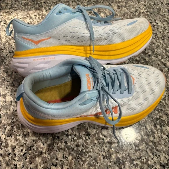 Hoka One Bondi 8 Blue and Yellow Running Shoes - Picture 8 of 11